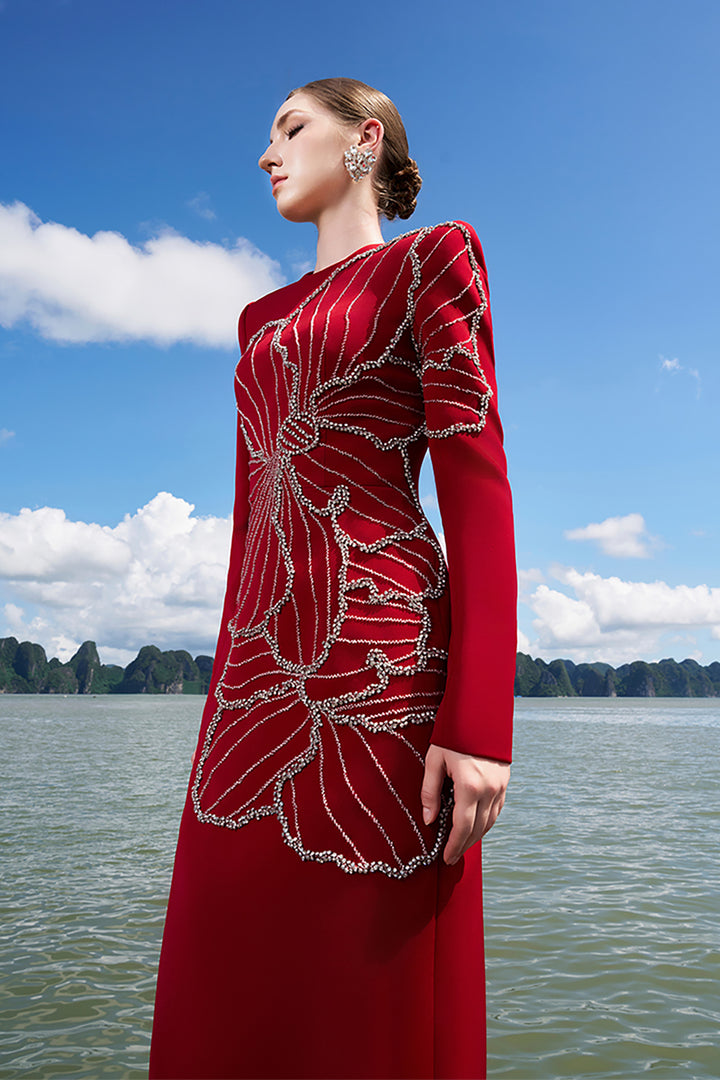 Crepe Dress with Crystals