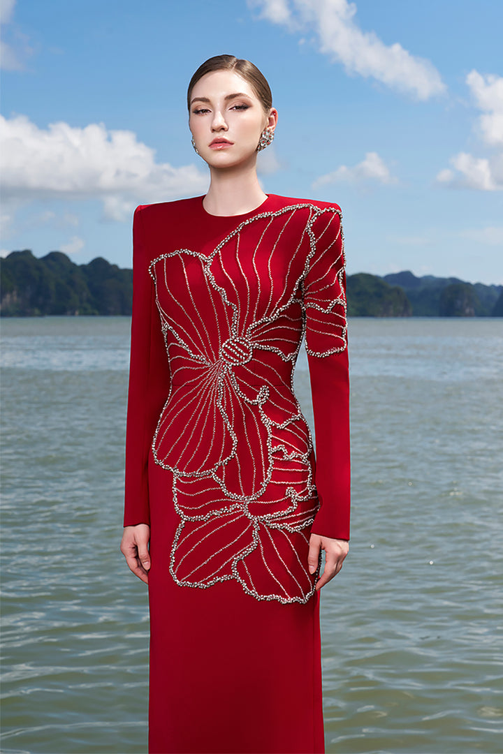 Crepe Dress with Crystals