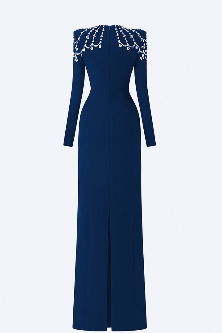 Crepe Bodycon Dress with Embellished Shoulders