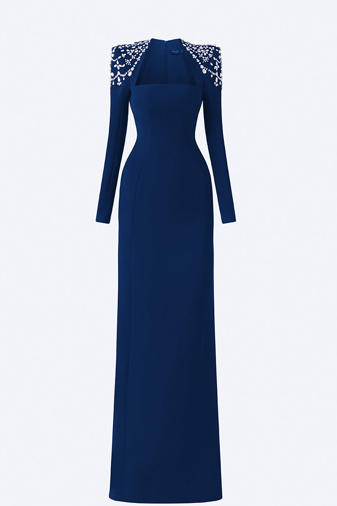 Crepe Bodycon Dress with Embellished Shoulders