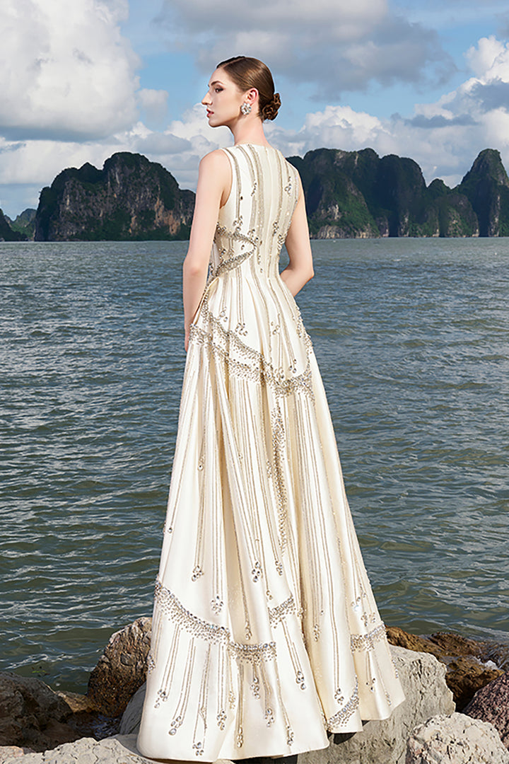 Taffeta Dress with Flared Sleeves