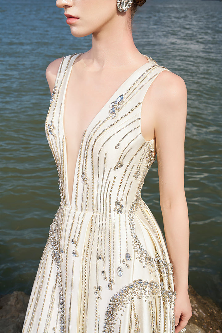 Taffeta Dress with Flared Sleeves