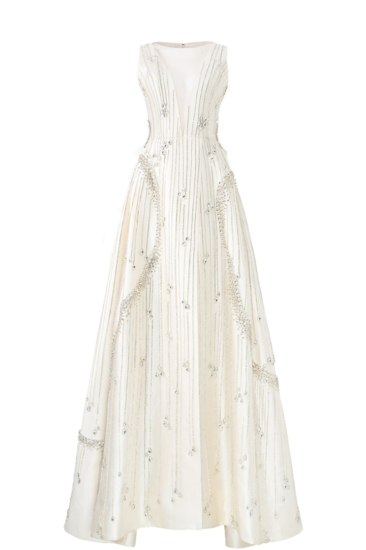 Taffeta Dress with Flared Sleeves