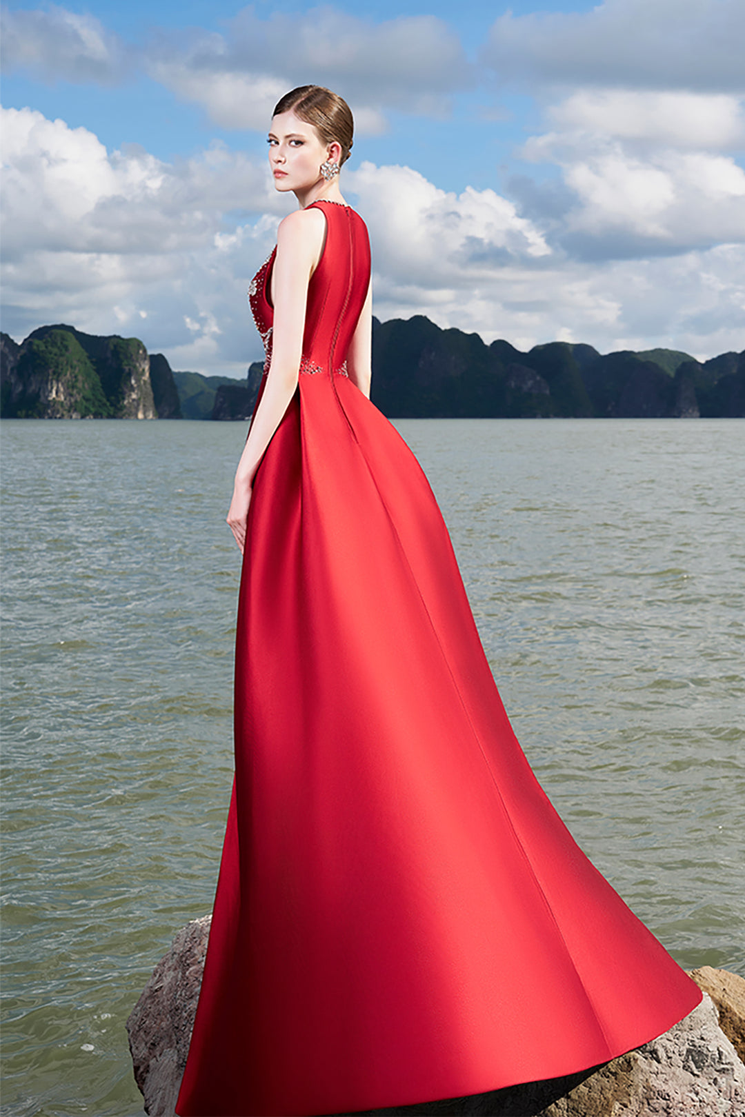 Taffeta Sleeveless Dress with Crystals