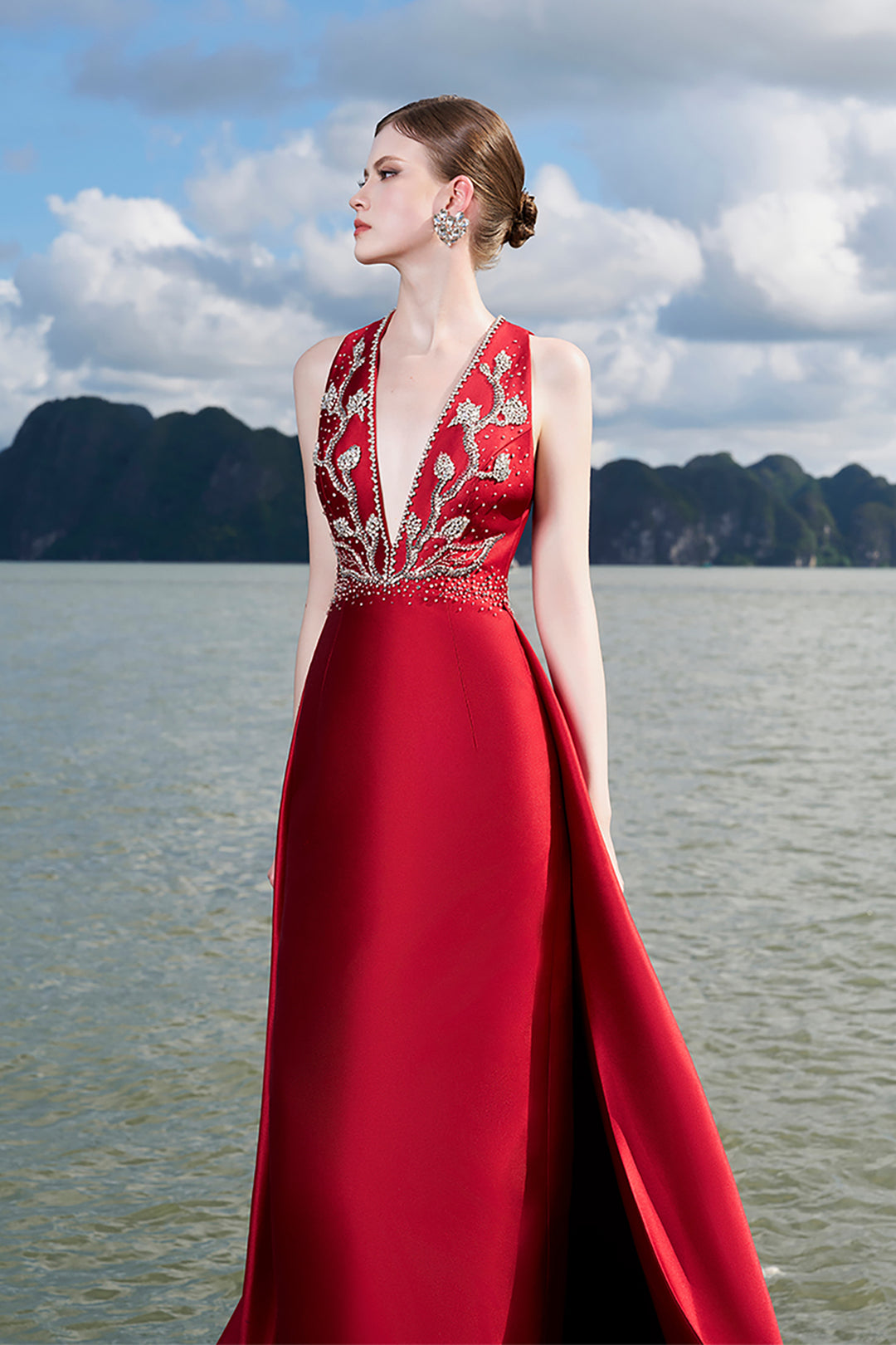 Taffeta Sleeveless Dress with Crystals