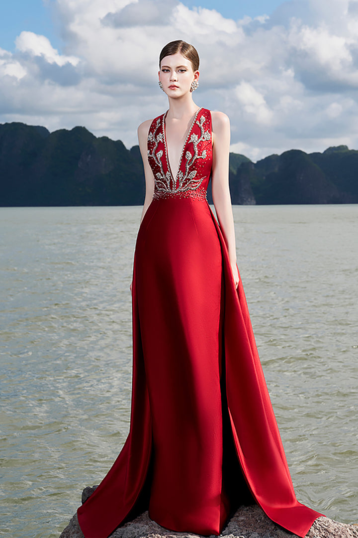 Taffeta Sleeveless Dress with Crystals