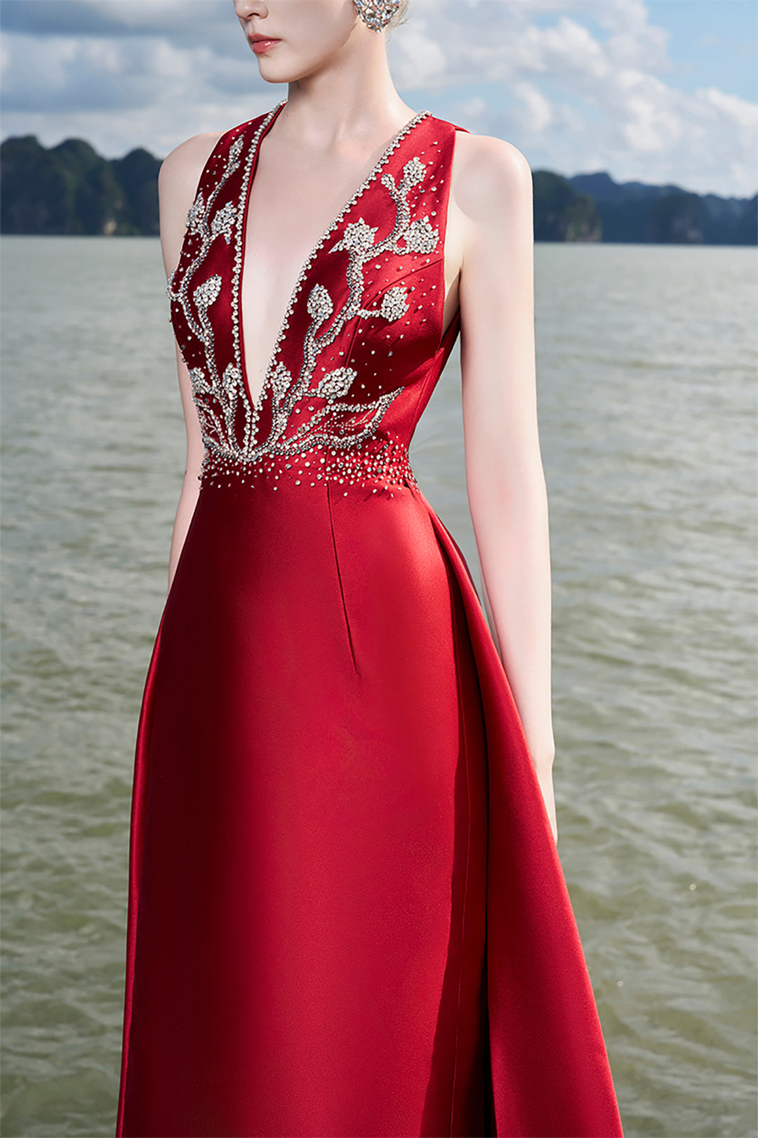 Taffeta Sleeveless Dress with Crystals