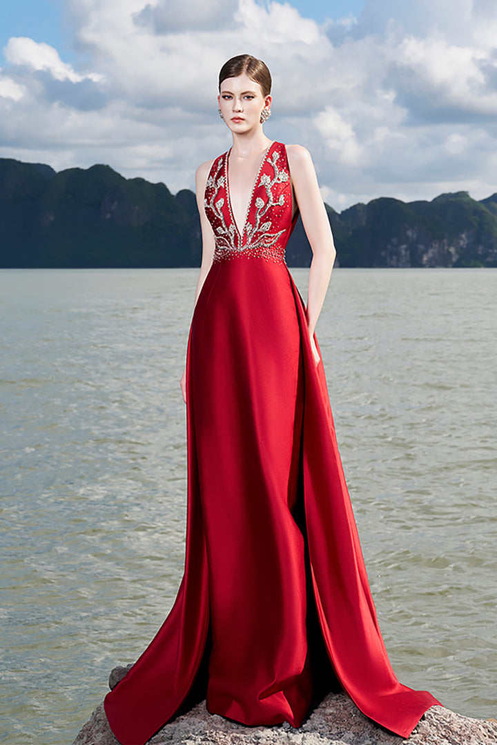 Taffeta Sleeveless Dress with Crystals