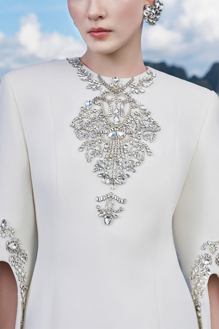 Crepe Dress with Crystal Sleeves