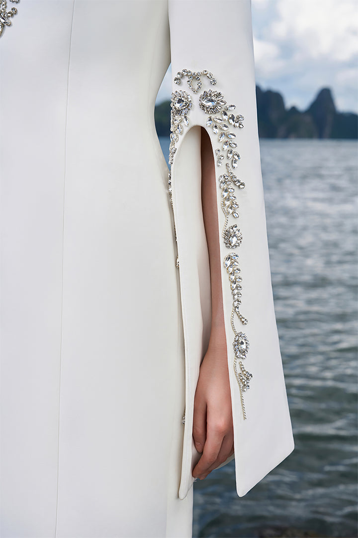 Crepe Dress with Crystal Sleeves