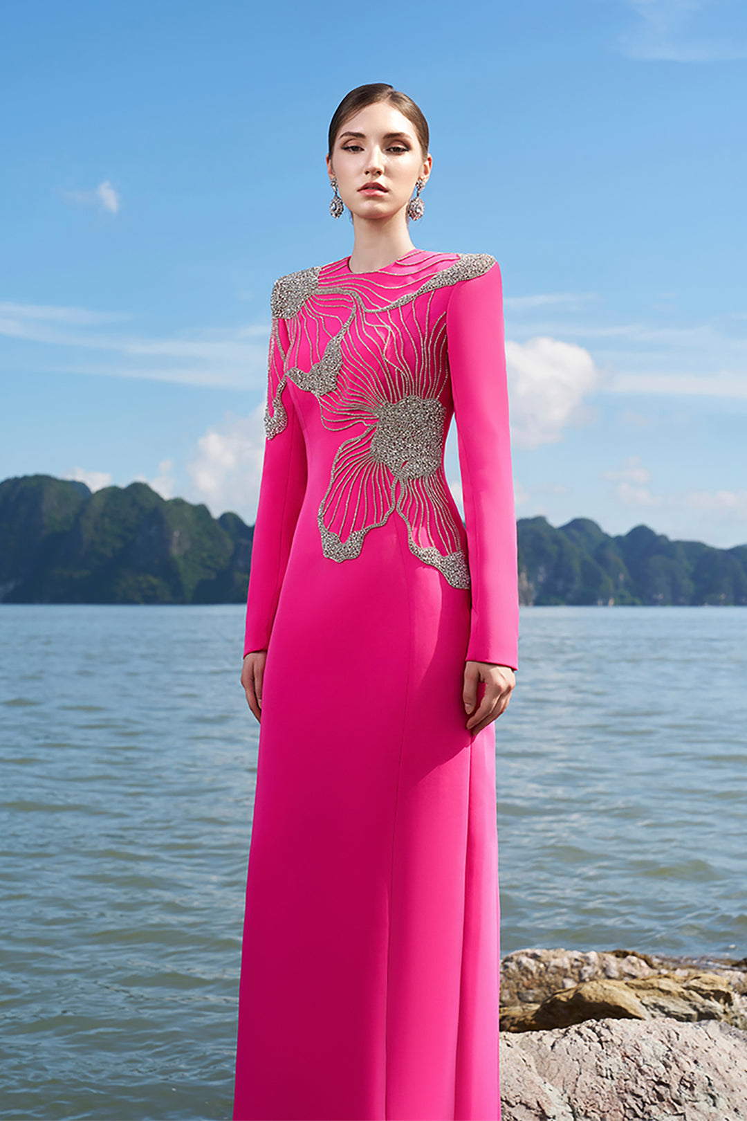 Velvet Satin Dress with Crystals