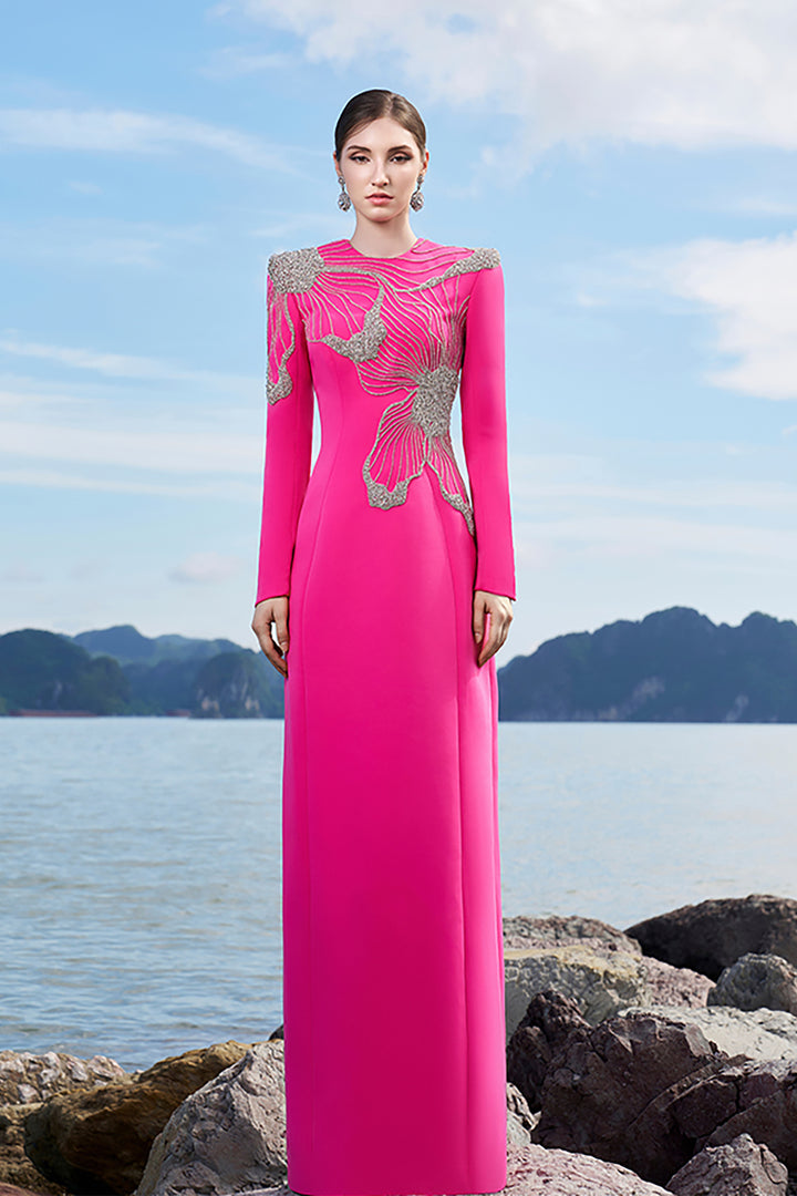 Velvet Satin Dress with Crystals