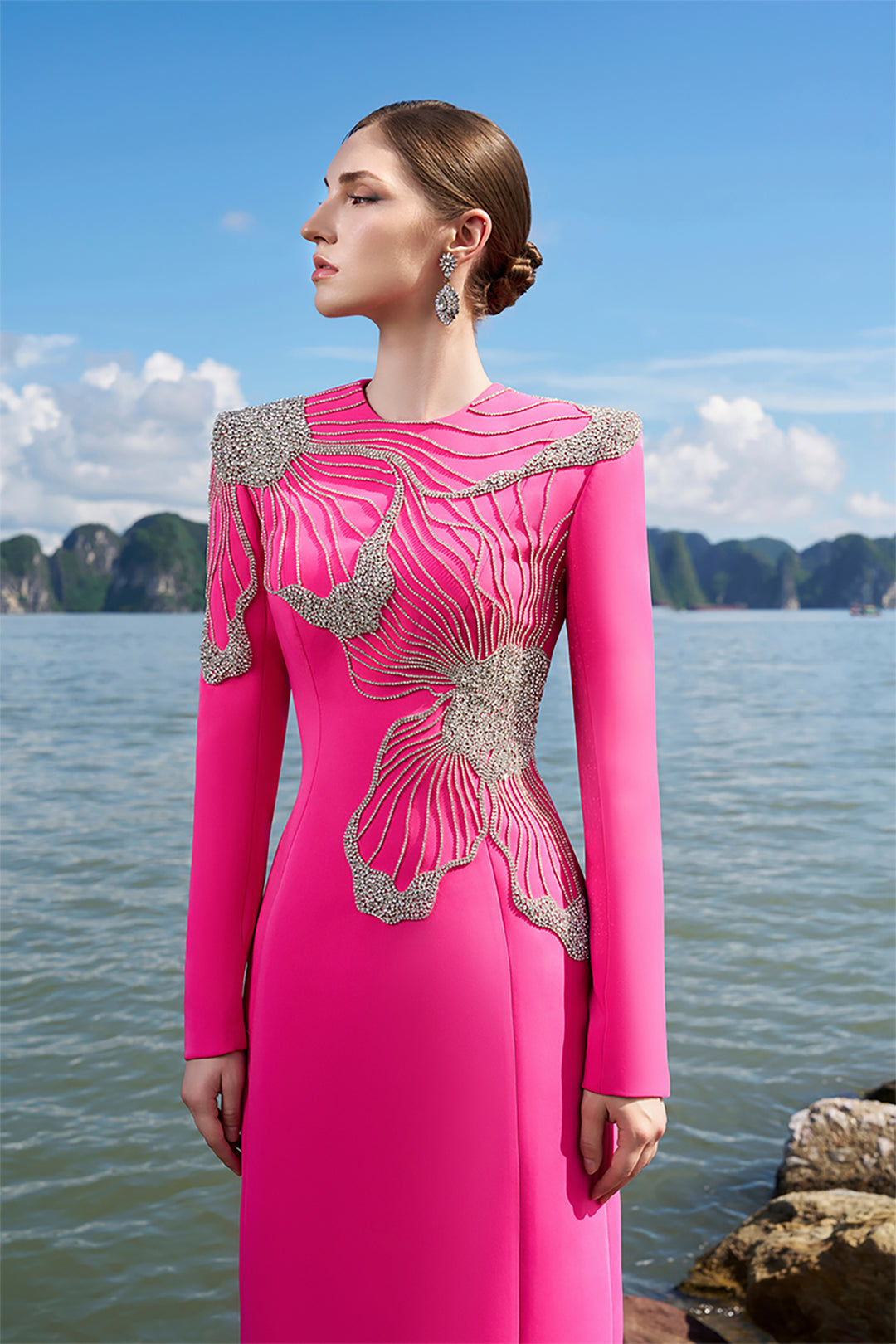 Velvet Satin Dress with Crystals