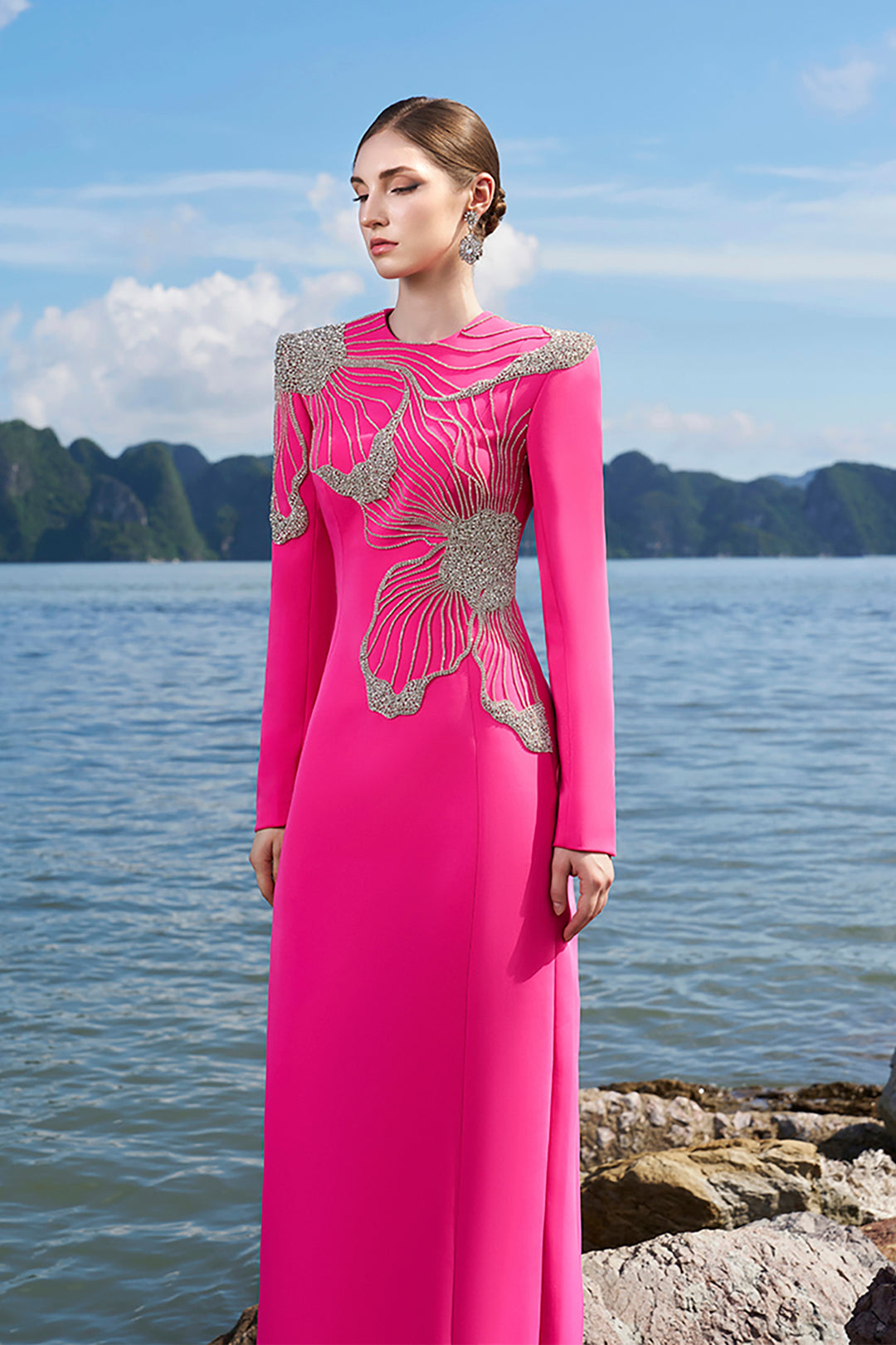 Velvet Satin Dress with Crystals