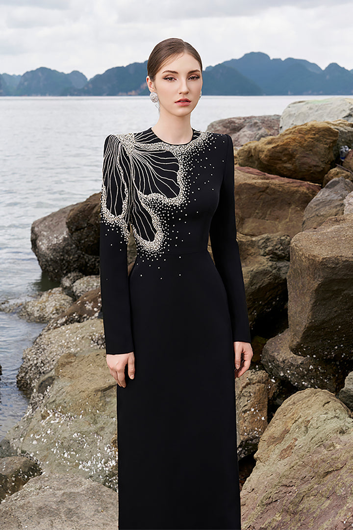 Velvet Satin Long Sleeve Dress