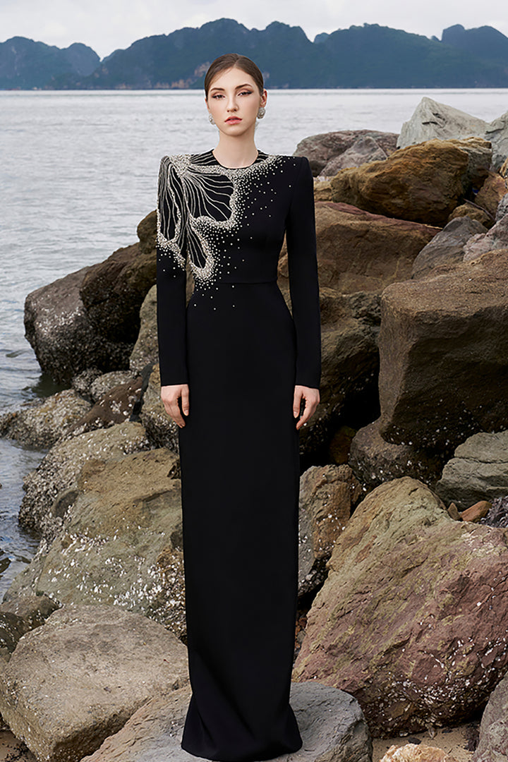 Velvet Satin Long Sleeve Dress