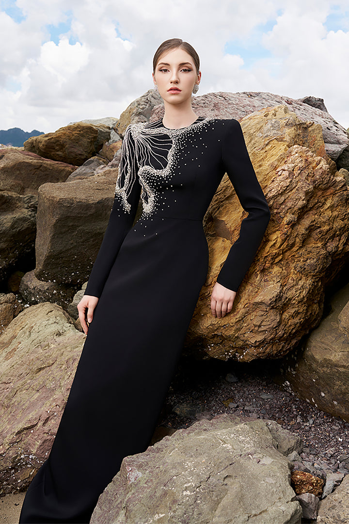 Velvet Satin Long Sleeve Dress