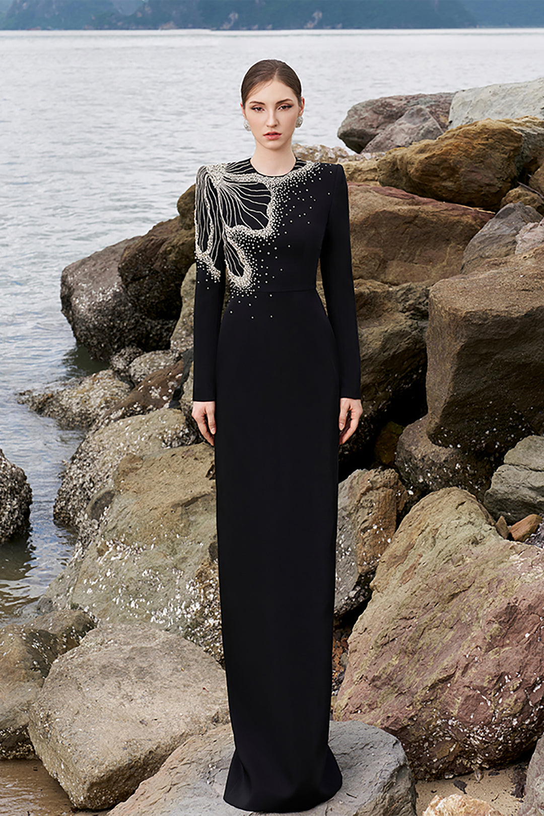 Velvet Satin Long Sleeve Dress