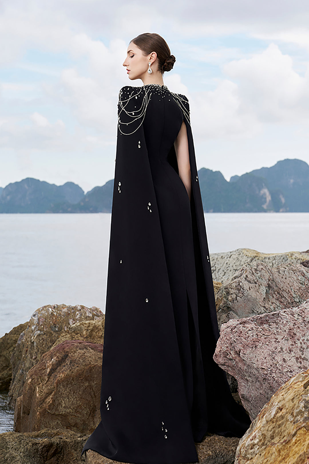 cape dress designer Custom Cape gown STELLO