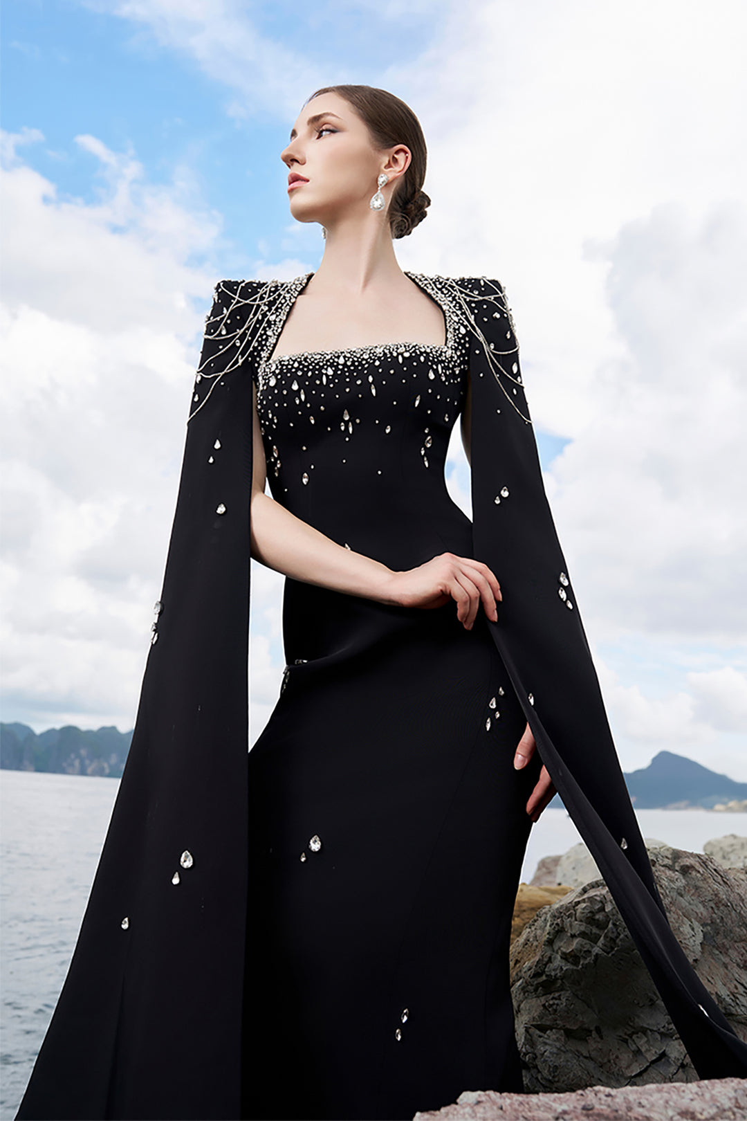 Cape Dress with Crystals Black / FR 52 Cape Dress with Crystals Black / FR 52