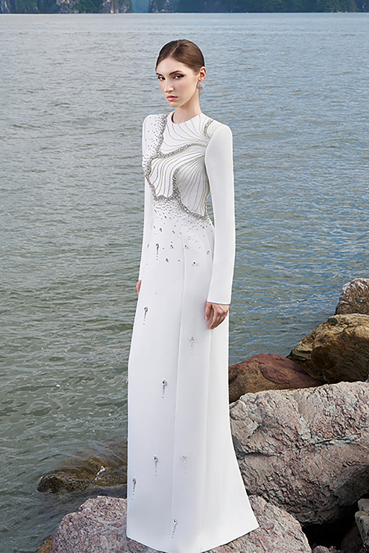 Crepe Dress with Crystal Embellishments