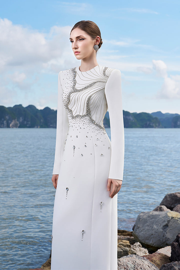 Crepe Dress with Crystal Embellishments