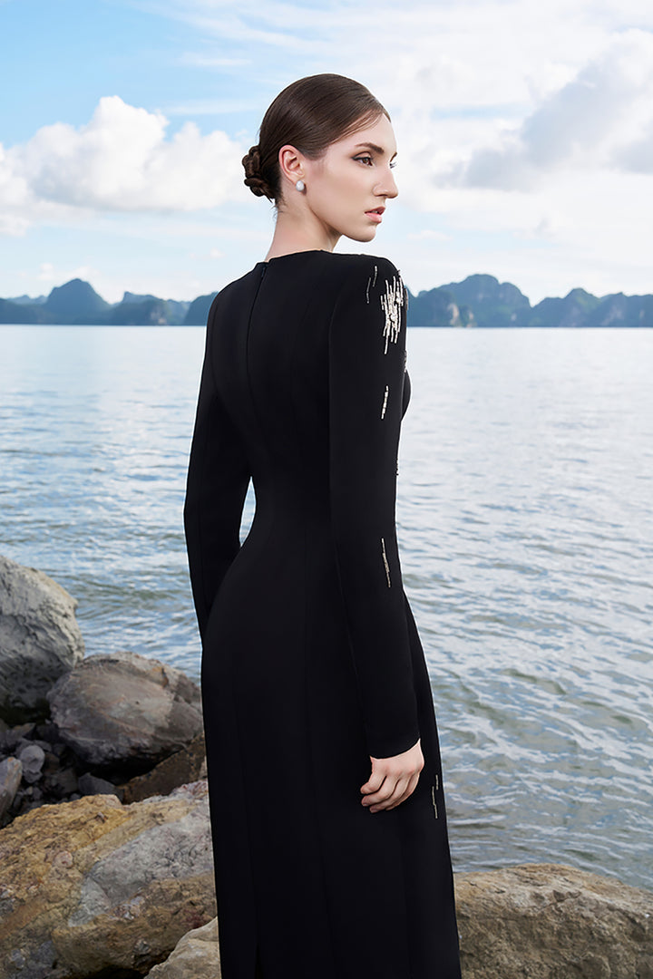 Velvet Satin Dress with Bead Embellishments