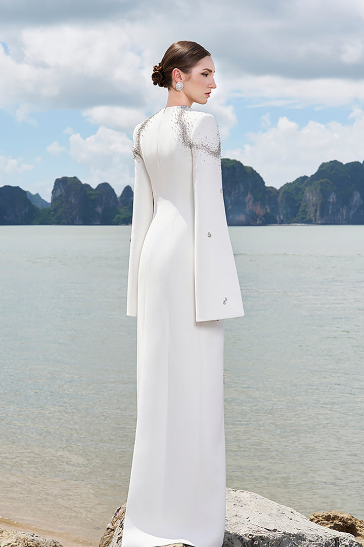 Velvet Satin Dress with Flared Sleeves