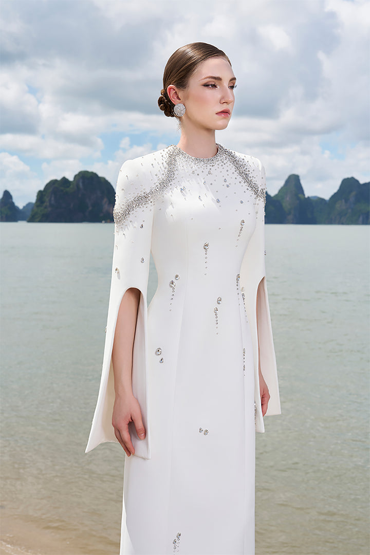 Velvet Satin Dress with Flared Sleeves