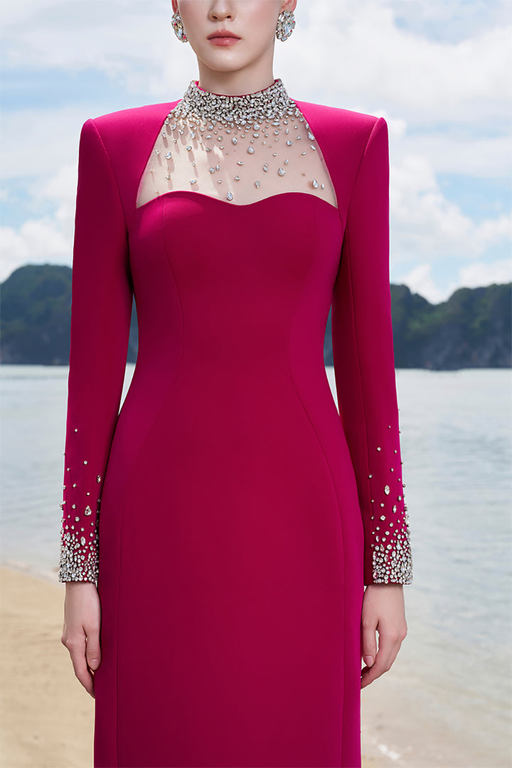 Crepe Dress with Crystals and Mesh