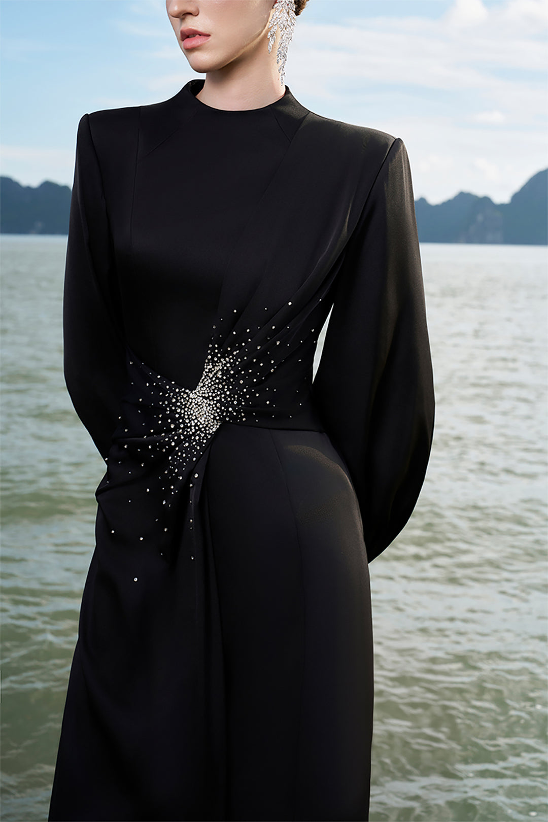 Silk Dress with Puffy Sleeves