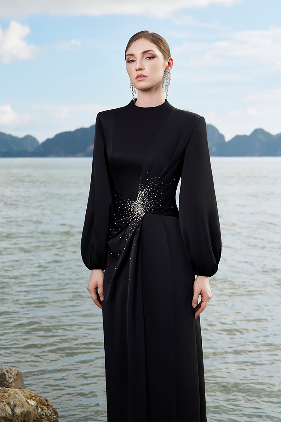 Silk Dress with Puffy Sleeves