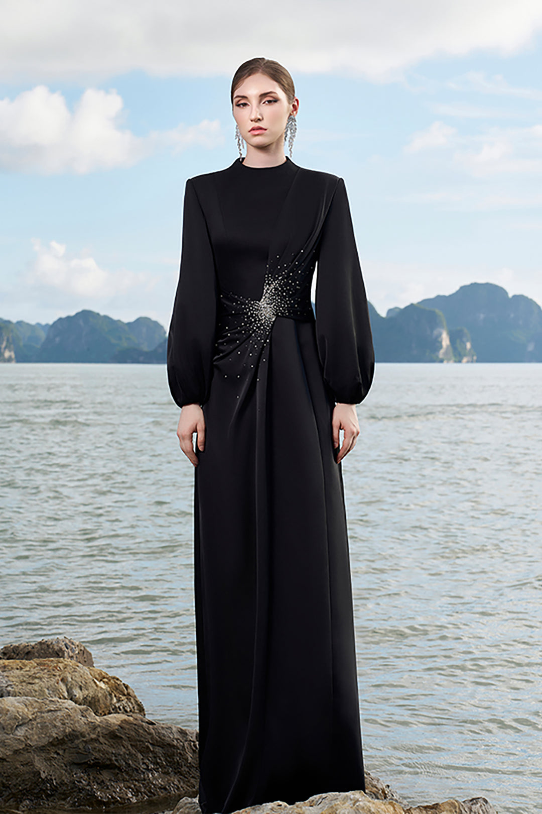 Silk Dress with Puffy Sleeves