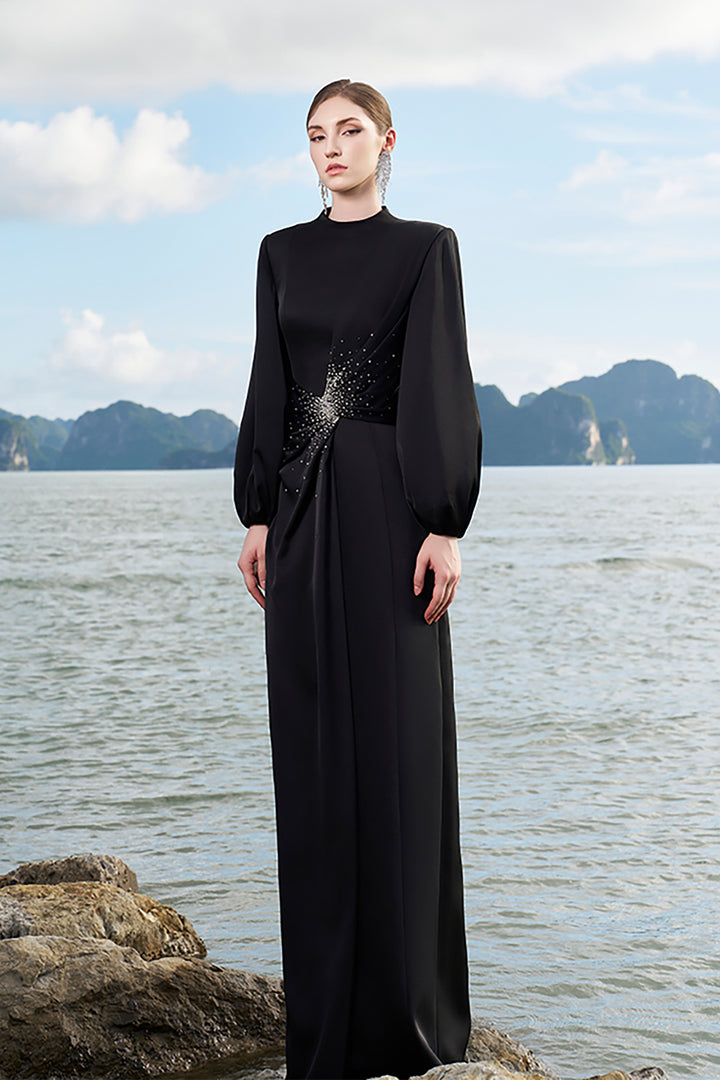 Silk Dress with Puffy Sleeves