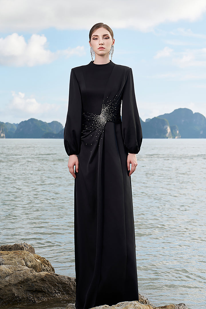 Silk Dress with Puffy Sleeves