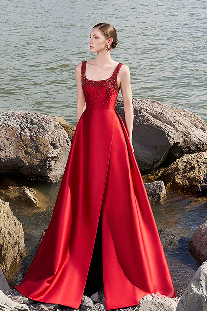 Crepe Dress with Crystal-Embellished Neckline