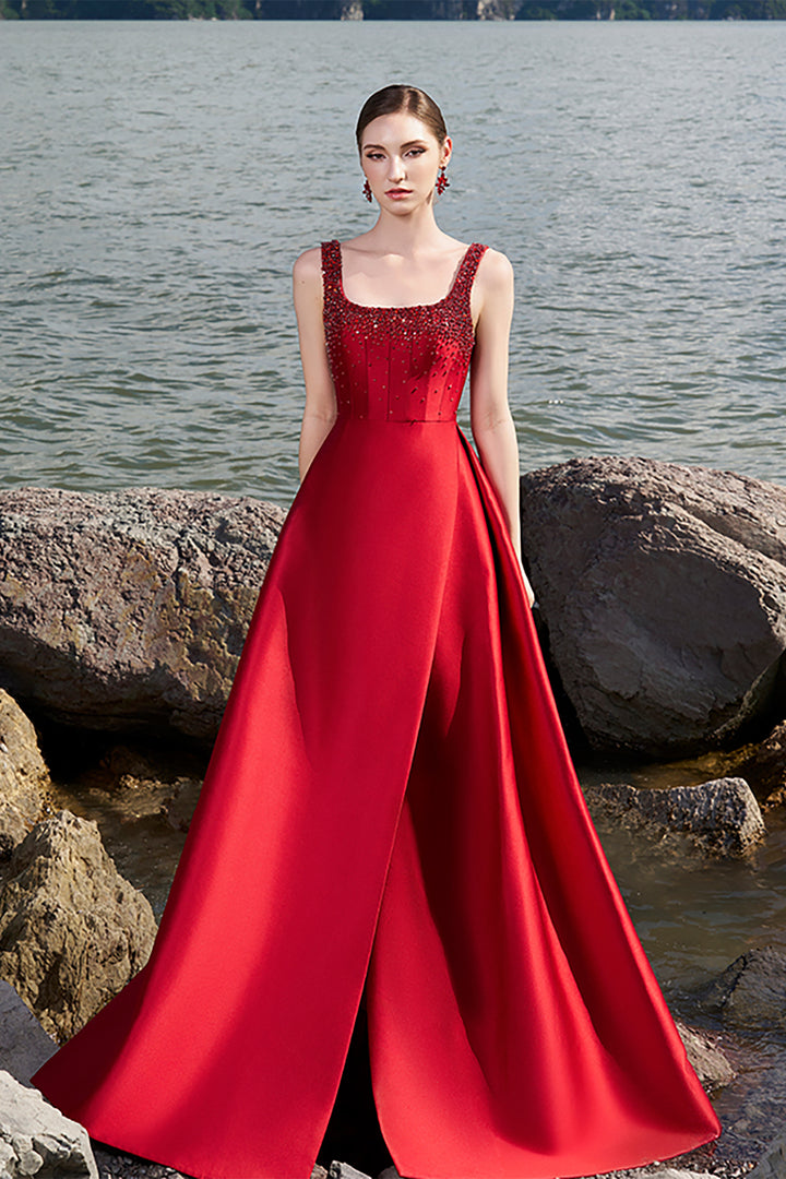 Crepe Dress with Crystal-Embellished Neckline