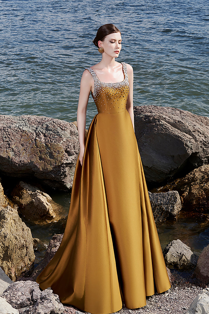 Crepe Dress with Crystal-Embellished Neckline