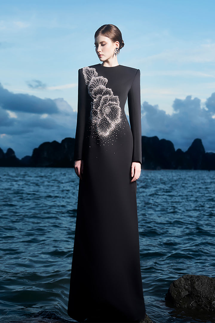 Crystal-Embellished Chest and Back Slit