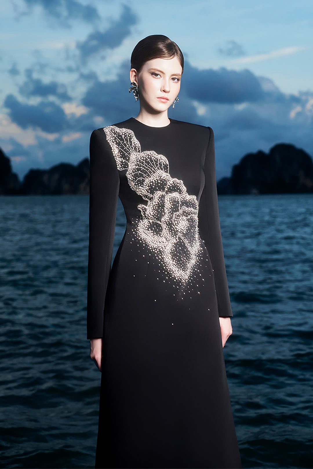 Crystal-Embellished Chest and Back Slit