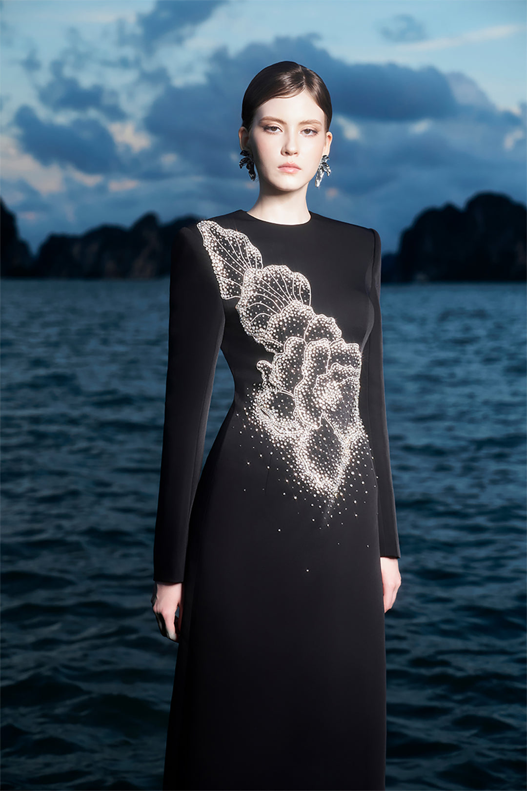 Crystal-Embellished Chest and Back Slit