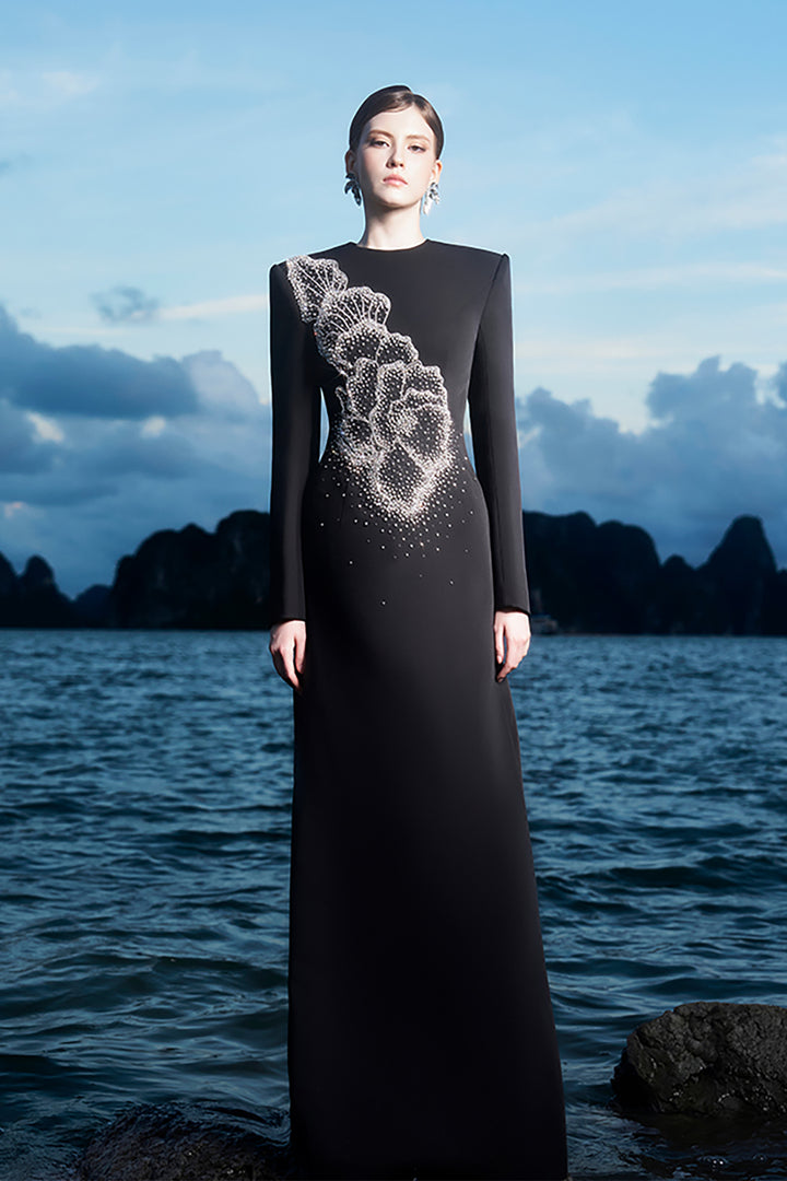 Crystal-Embellished Chest and Back Slit