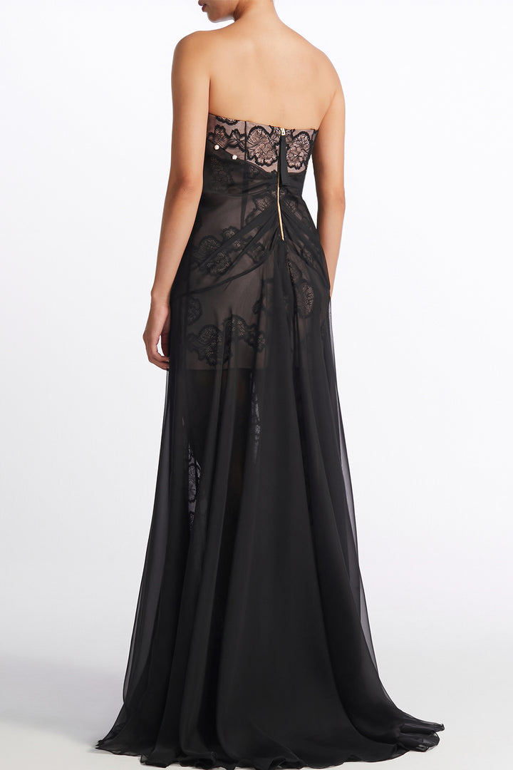Sheer Strapless with Pearl Trimmed Dress