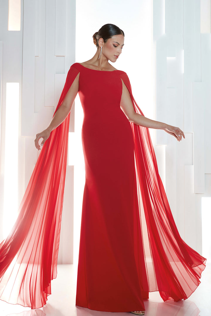 Mermaid Crepe Dress with Cape Sleeves