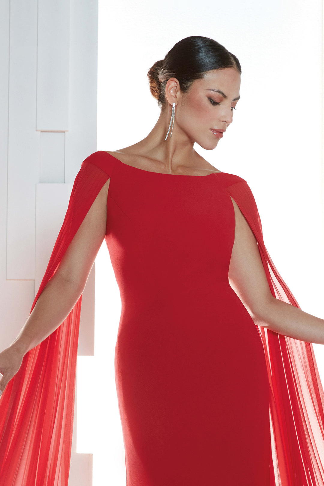 Mermaid Crepe Dress with Cape Sleeves