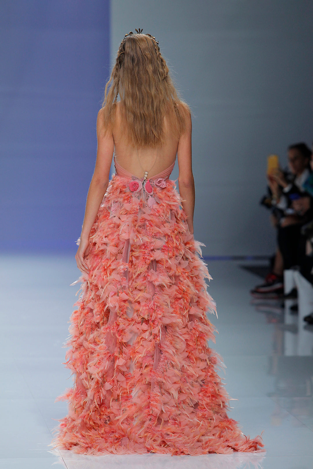 A-line Dress with Feathers and Tulle Detailing