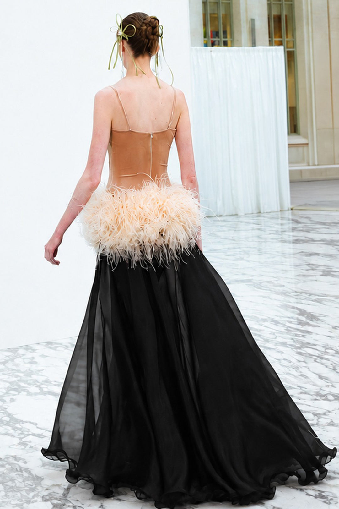 Organza Skirt with Natural Feathers Dress