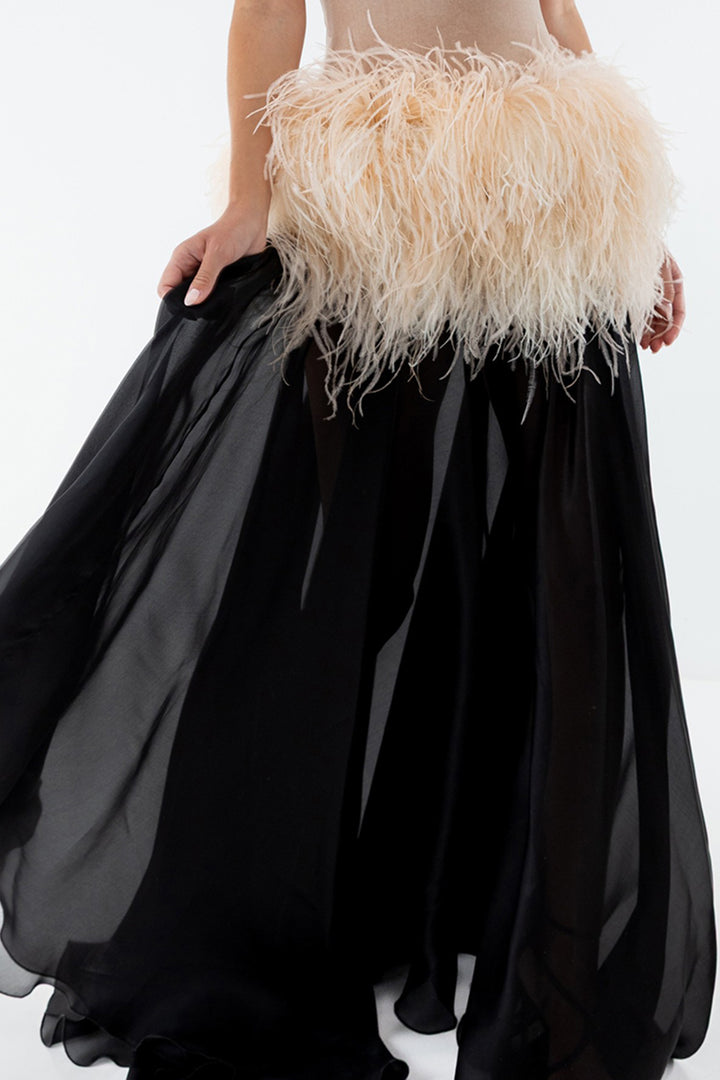 Organza Skirt with Natural Feathers Dress