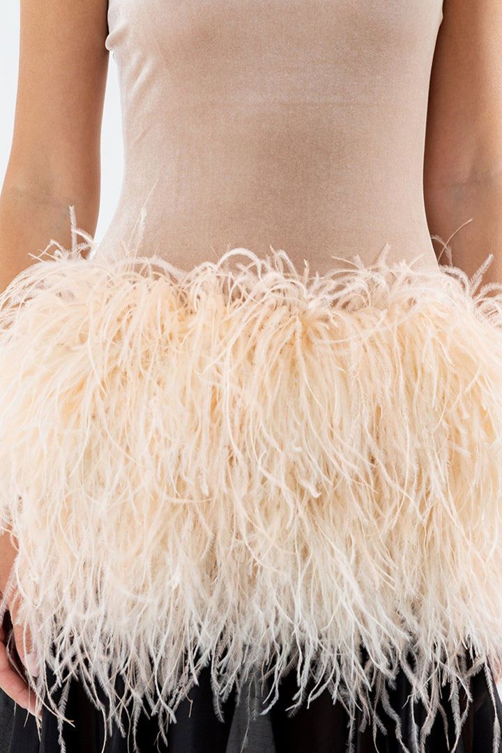 Organza Skirt with Natural Feathers Dress