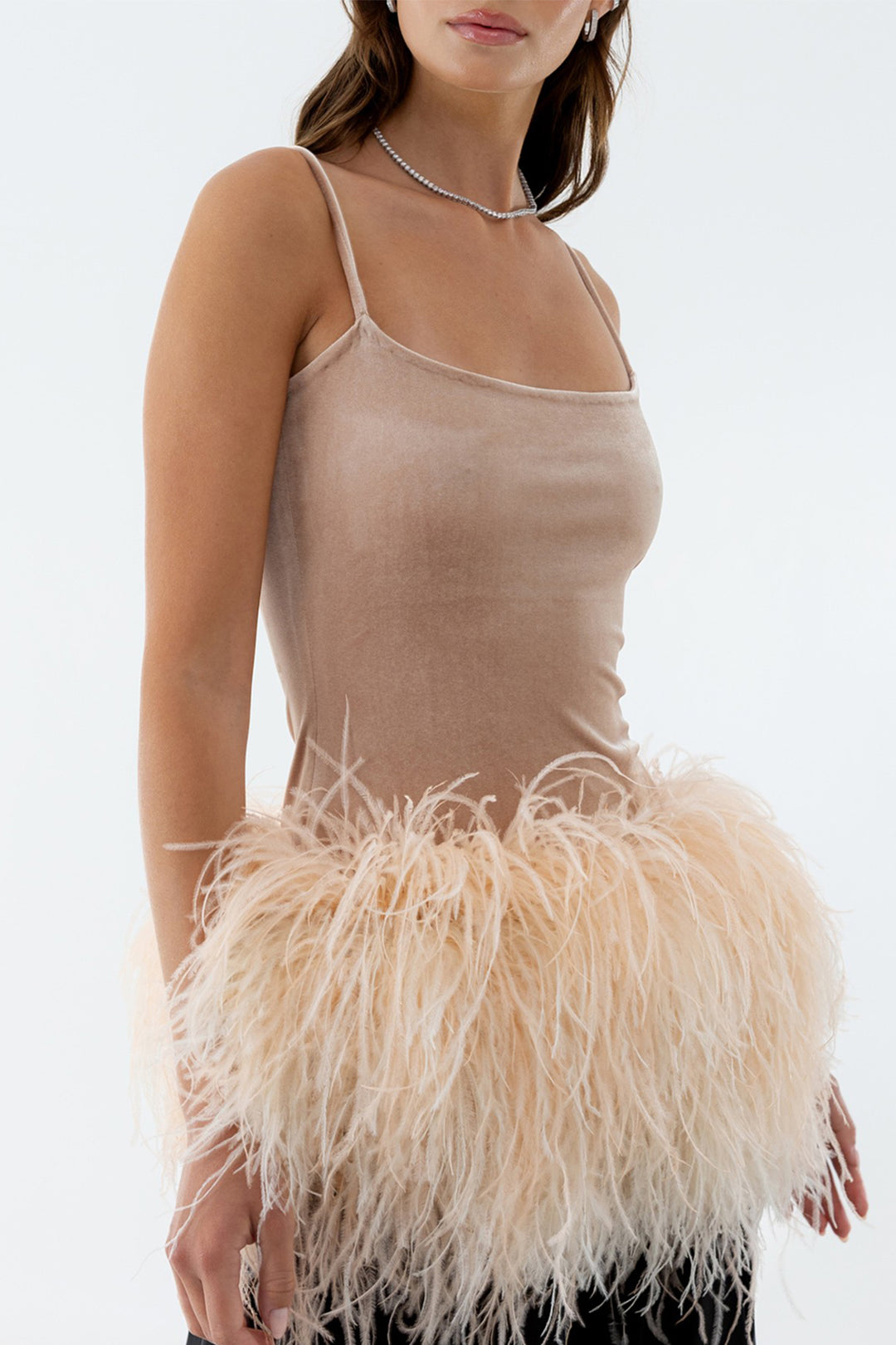 Organza Skirt with Natural Feathers Dress